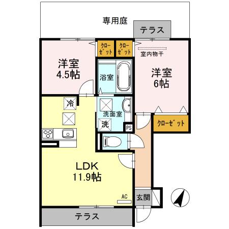 BEL PINO TERASHO(2LDK/1階)の間取り写真