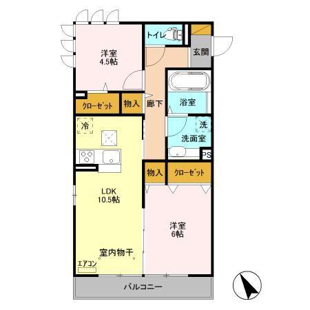 クラヴィーア船橋三山(2LDK/2階)の間取り写真