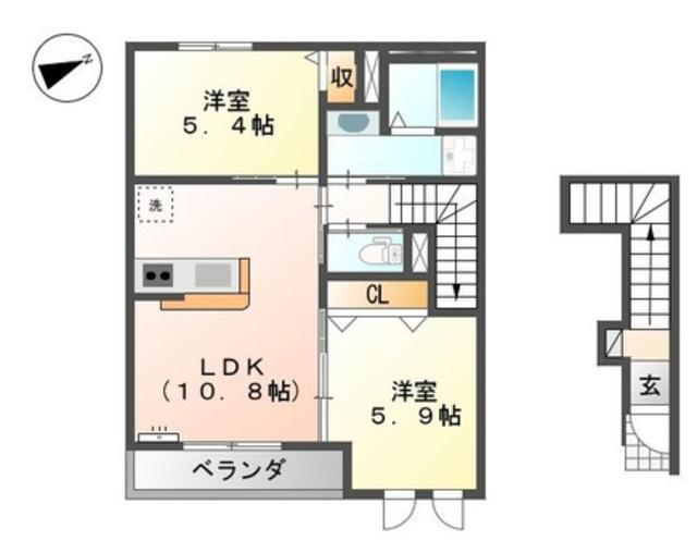 コーラルヴィラ出島B(2LDK/2階)の間取り写真