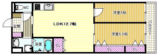 ステラウッド古室(2LDK/1階)の間取り写真