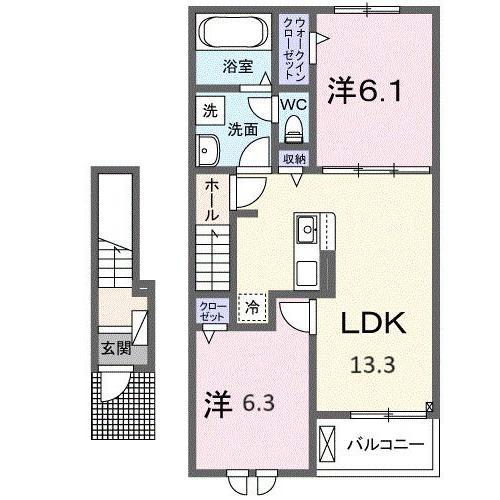 カメリア 塩川 B(2LDK/2階)の間取り写真