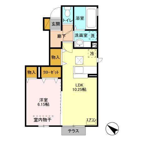 ラ・リアン A・B B棟(1LDK/1階)の間取り写真