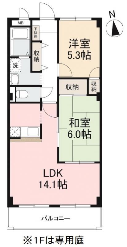 フィネス安西(2LDK/1階)の間取り写真