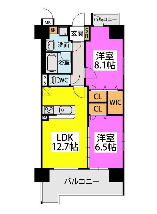 ラフィーネ大手門(2LDK/9階)の間取り写真