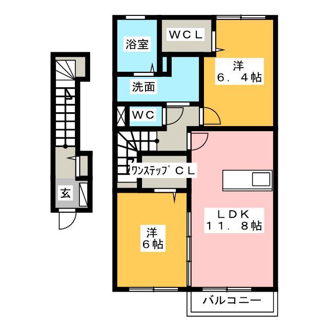 ラフォンテ A(2LDK/2階)の間取り写真