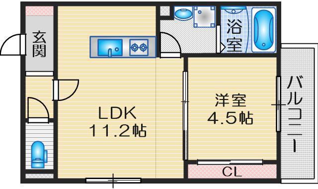 アーバンコート豊中(1LDK/2階)の間取り写真