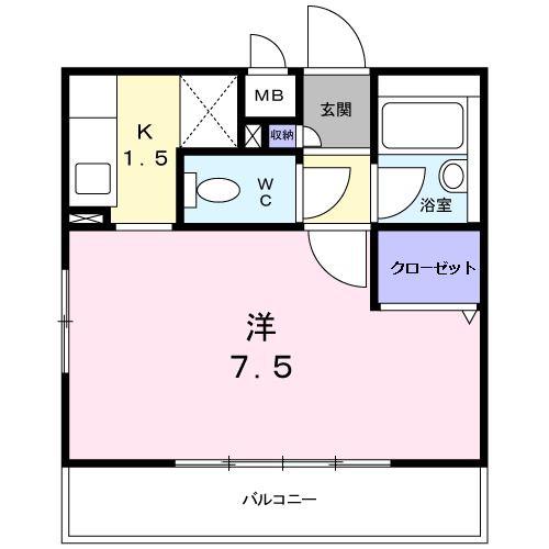 クロスローズ岸根公園(1K/2階)の間取り写真