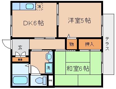 ベルドミールB棟(2DK/1階)の間取り写真