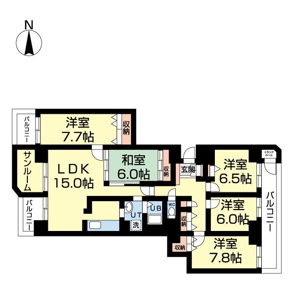 ロイヤルシャトー北広島S棟(5LDK/2階)の間取り写真