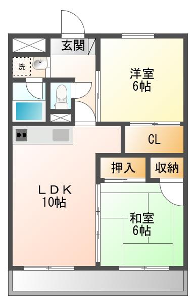 コーポMプラザ(2LDK/4階)の間取り写真