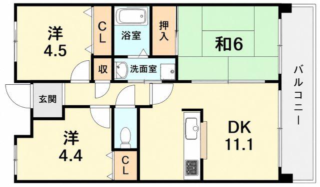 井吹東シティコート(3DK/2階)の間取り写真