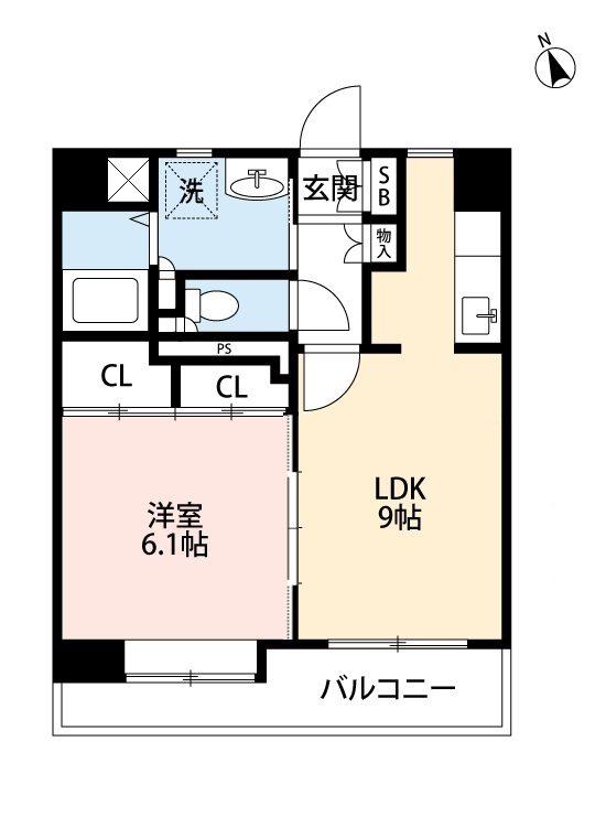 VINCENTE黒髪(1LDK/6階)の間取り写真