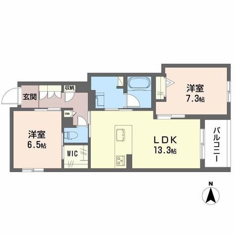 シャーメゾン 香芝 ワイケイ(2LDK/2階)の間取り写真