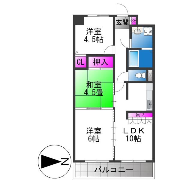 ツインコートM(3LDK/9階)の間取り写真