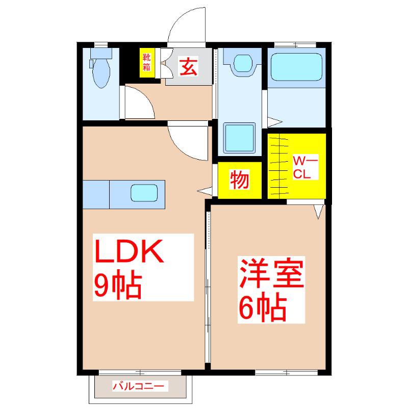 グランドステージ木田 C棟(1LDK/2階)の間取り写真
