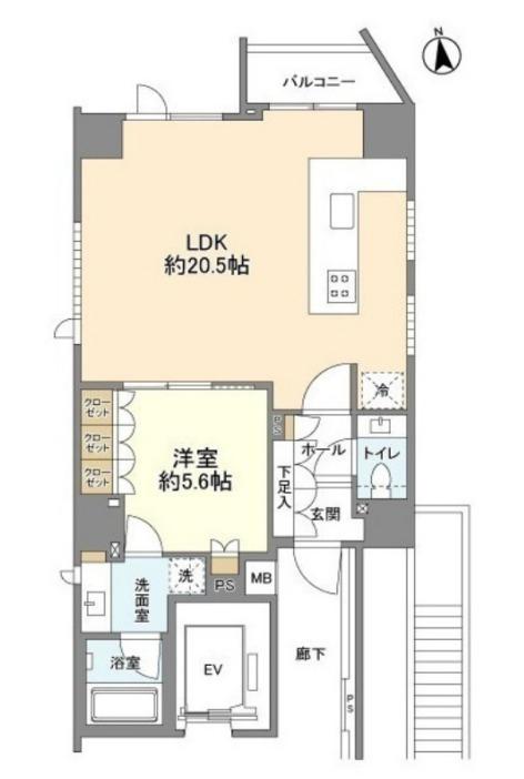 クレヴィア南麻布(1LDK/13階)の間取り写真