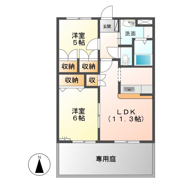 SUNNYCOURT城東(2LDK/1階)の間取り写真