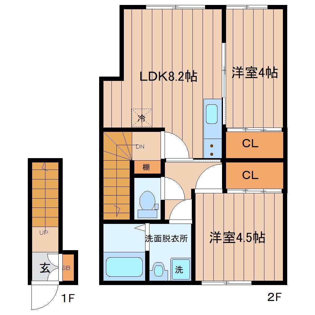 リヴェール台原III(2LDK/2階)の間取り写真