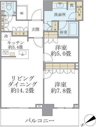 ザタワー横浜北仲(2LDK/10階)の間取り写真