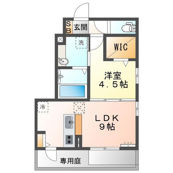 アルバグランデ西条 B棟(1LDK/1階)の間取り写真