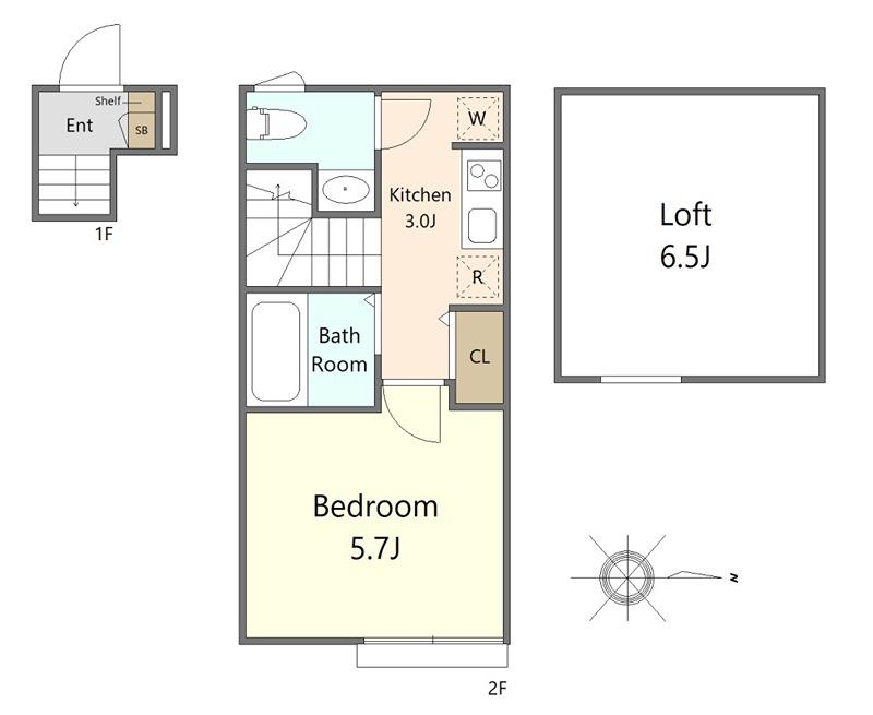 ROW HOUSE 南蒲田(1K/2階)の間取り写真