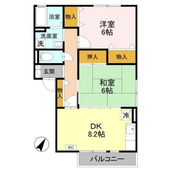 富山地鉄不二越上滝 大泉駅(富山) 徒歩27分 2階建 築32年(2DK/2階)の間取り写真