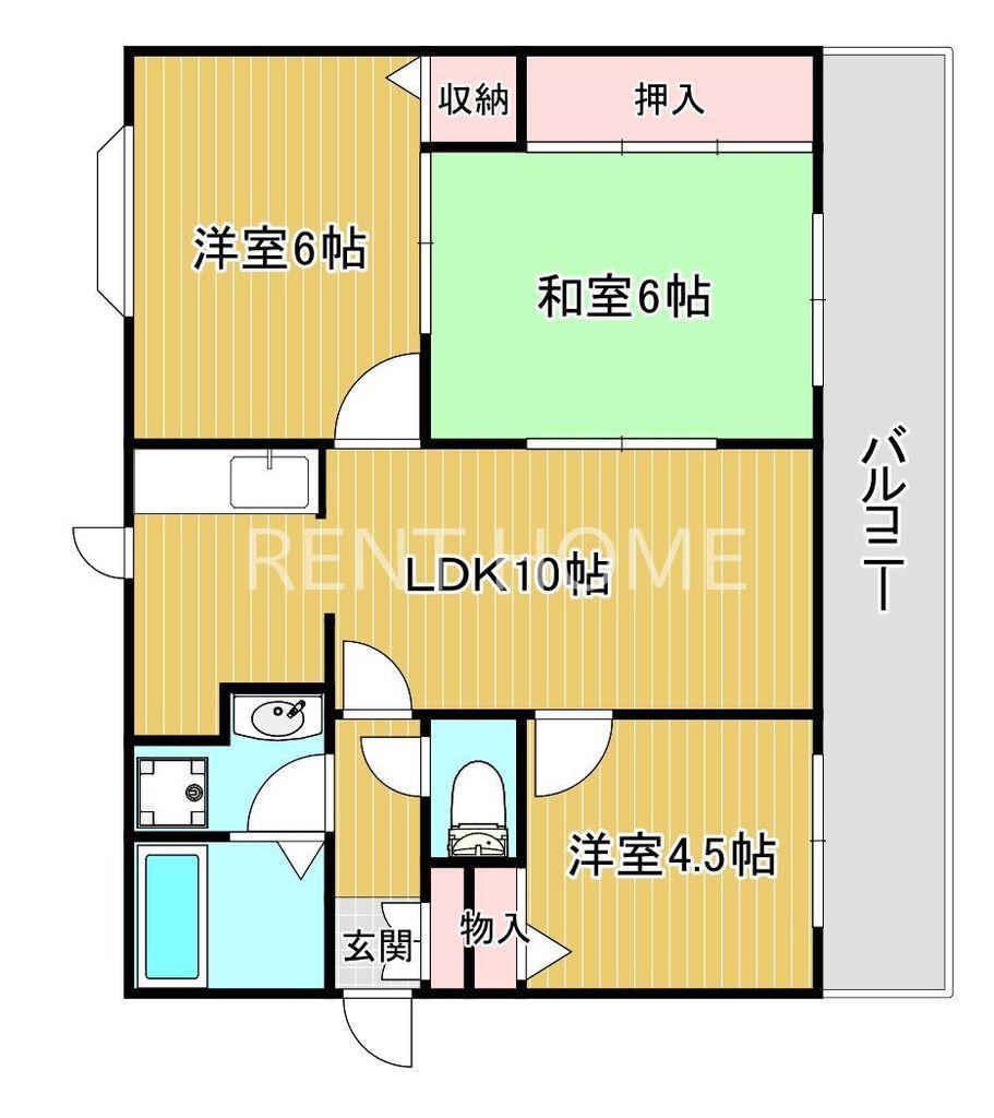 ウエストリバーII(3LDK/3階)の間取り写真