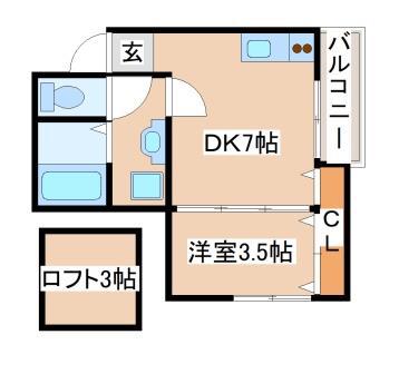 ルミエール西代 B棟(1DK/2階)の間取り写真