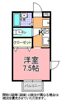 ラ・フォンテ・千波(1K/2階)の間取り写真