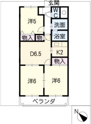 ハッピーエリアビスケット倶楽部(3DK/5階)の間取り写真