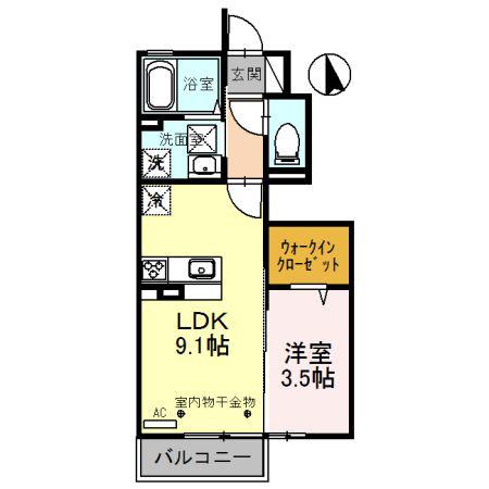セレナーデ中川原新町(1LDK/1階)の間取り写真