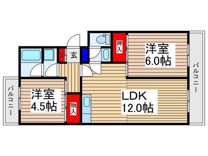 JUN上福岡(2LDK/2階)の間取り写真