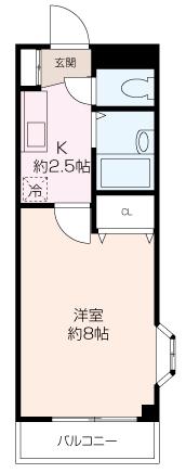 下の根グラスワン(1K/1階)の間取り写真