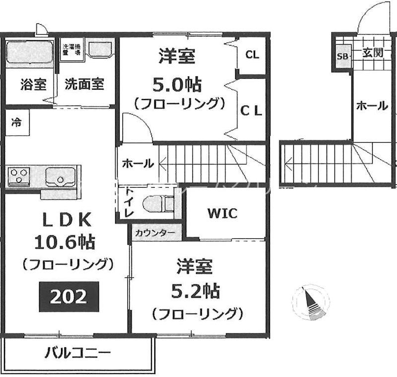 ウィステリアガーデン(2LDK/2階)の間取り写真