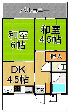 寿ハイツ 東(2DK/2階)の間取り写真