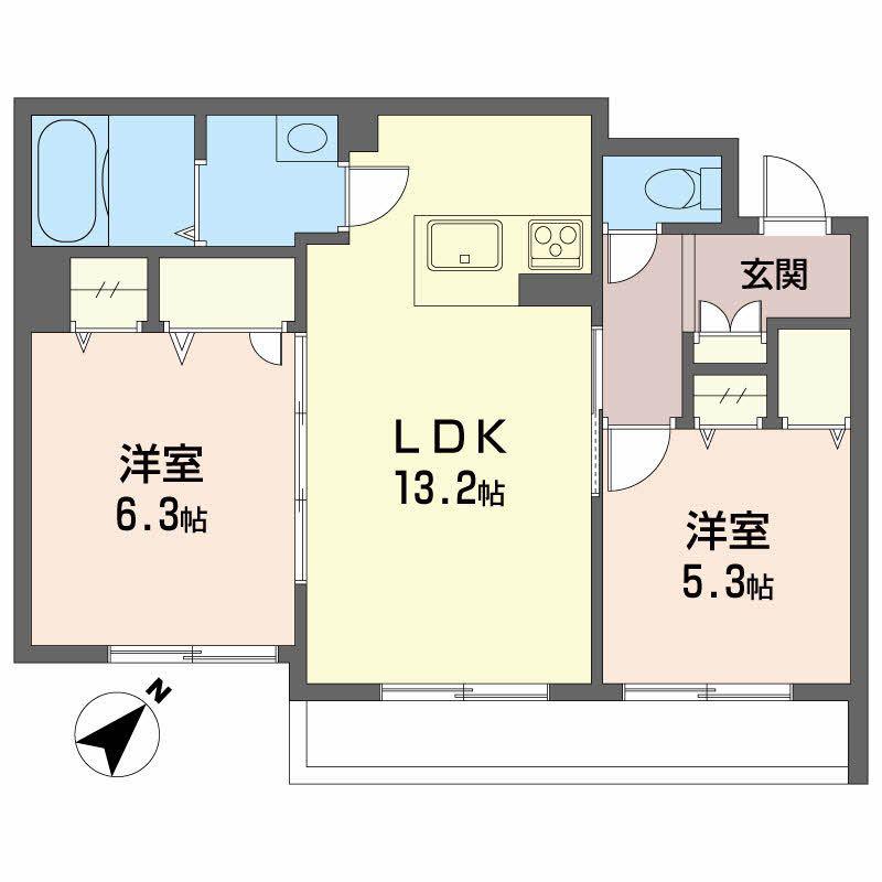 ベレオ万代(2LDK/2階)の間取り写真