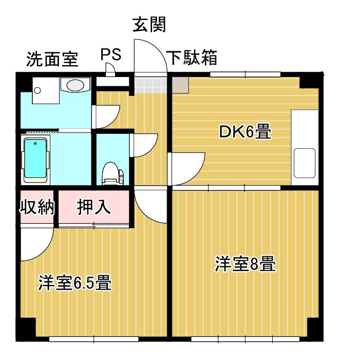 アーバンヒルズ中田(2DK/2階)の間取り写真