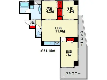 リクシア足原(3LDK/4階)の間取り写真