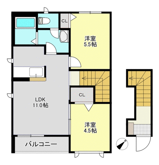 オランジュリー(2LDK/2階)の間取り写真