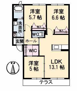 グランマストティアラB棟(3LDK/1階)の間取り写真