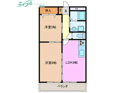 シャトレ桑名(2LDK/7階)の間取り写真