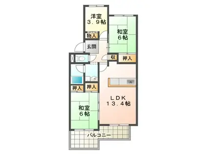 シティハイツ狩口(3LDK/1階)の間取り写真