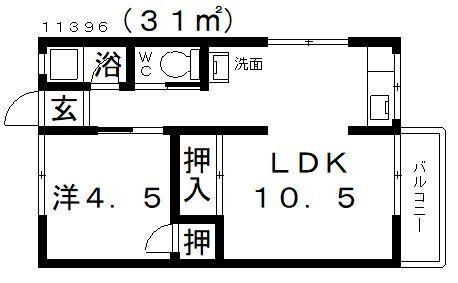 山本ハイツ(1LDK/2階)の間取り写真