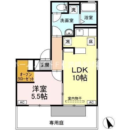 ヴィラージュルピナB(1LDK/1階)の間取り写真