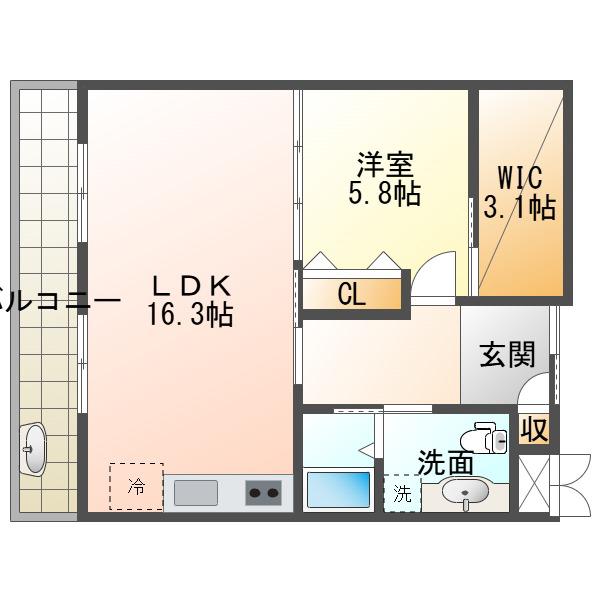 ジュリオ朝霧(1LDK/5階)の間取り写真