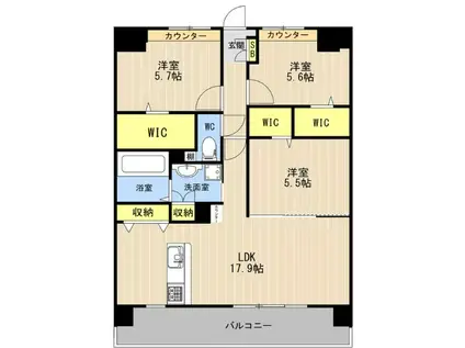 LIBTH光の森(3LDK/7階)の間取り写真