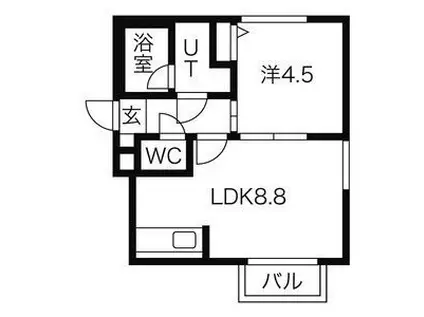オルセー厚別中央IIB棟(1LDK/2階)の間取り写真