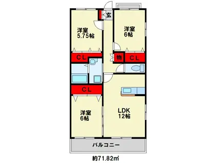 インペリアル上の原(3LDK/3階)の間取り写真