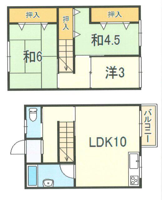 明舞第6団地14号棟(3LDK/2階)の間取り写真