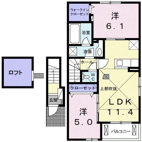 ビオーラ 金剛A(2LDK/2階)の間取り写真